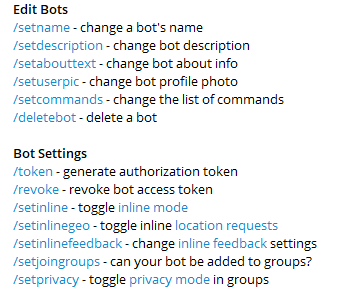 Обзор функций Botfather