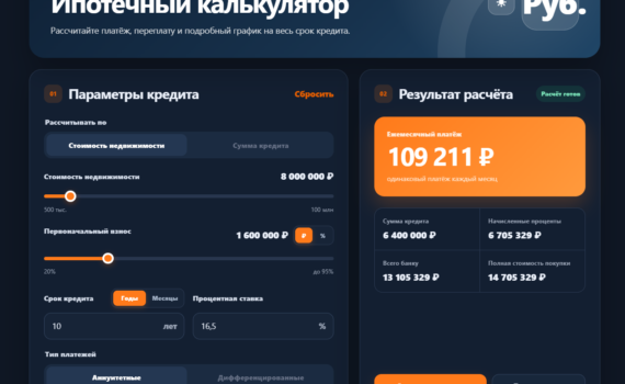 Ипотечный калькулятор с отправкой заявок на Email